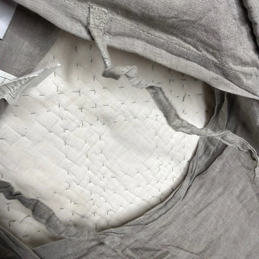 Restoration Hardware Quilted Linen Pillow Sham King Taupe Grey Hand Stitched Tie